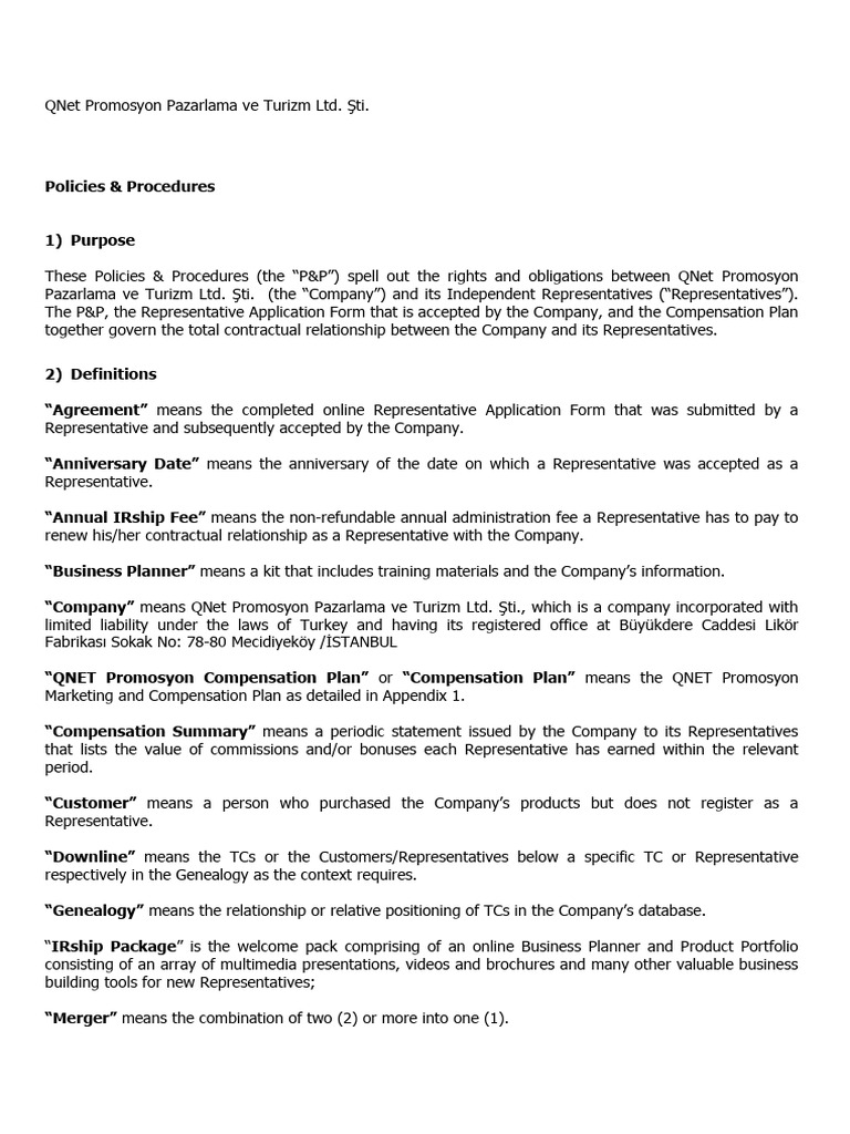 QNet Representative Policies Overview | PDF | Indemnity | Business Law