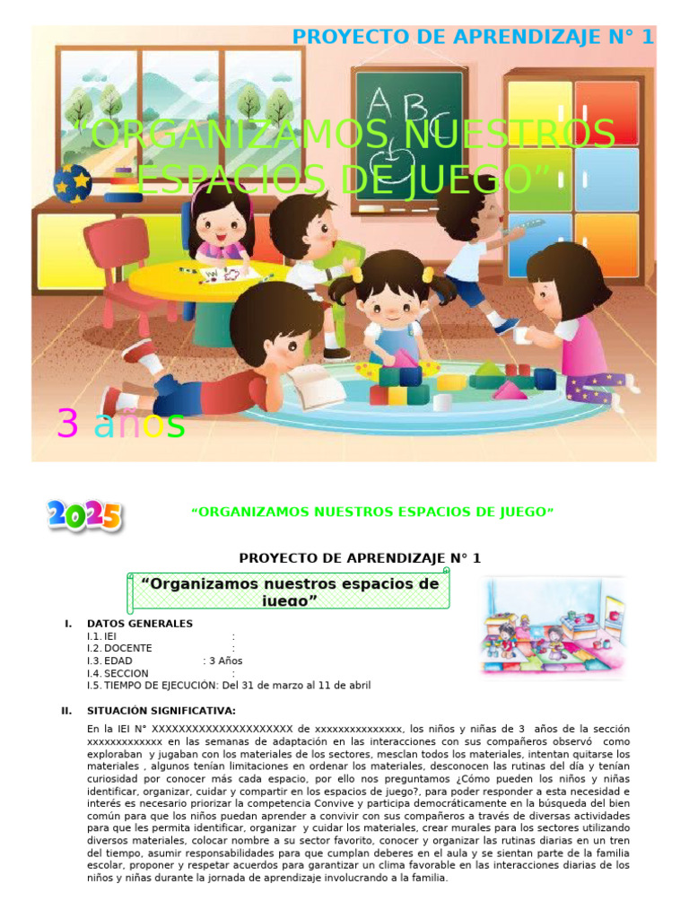 Proyecto de Juego en Educación Inicial | PDF | Aprendizaje | Salón de ...