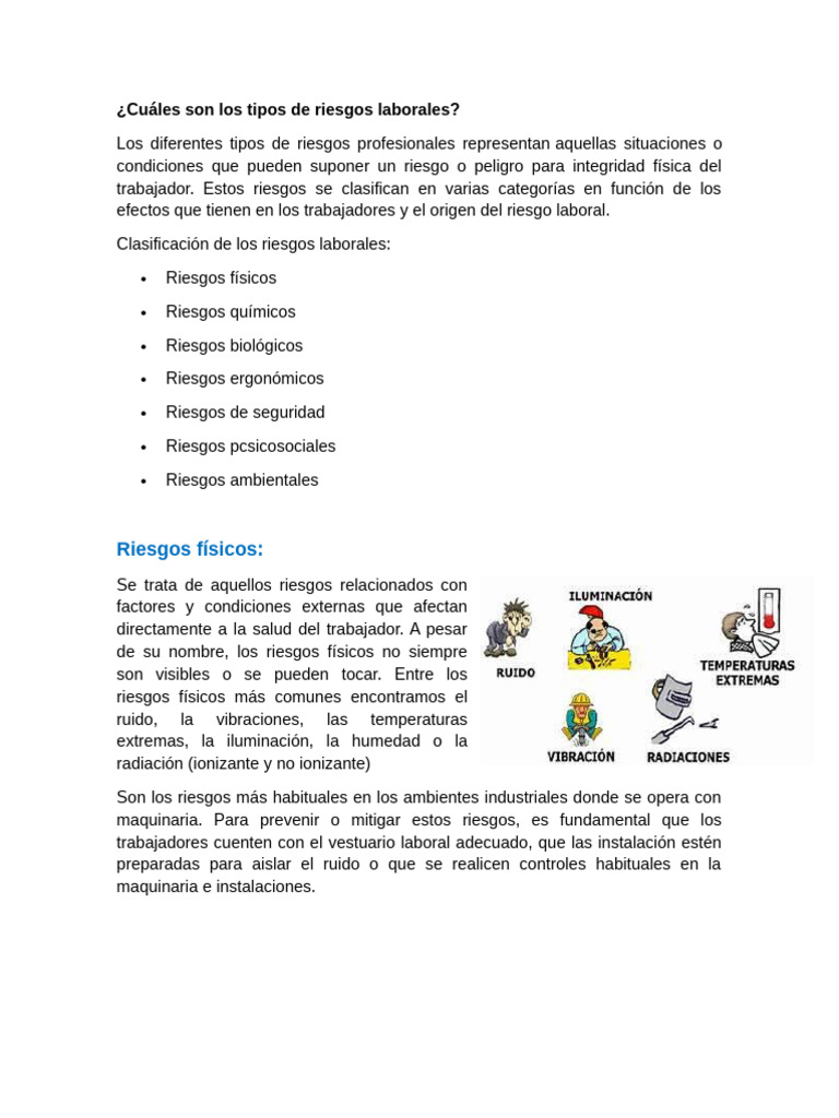 Tipos de Riesgos Laborales Comunes | PDF