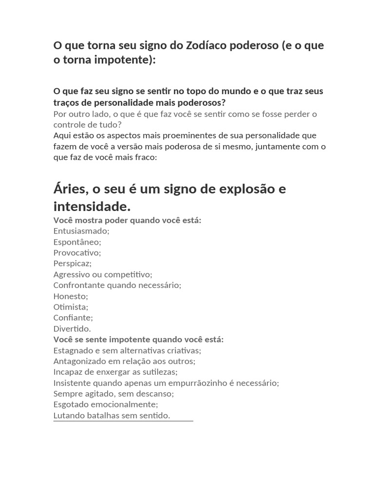 Poder e Impotência dos Signos do Zodíaco | PDF | Pensamento | Amor