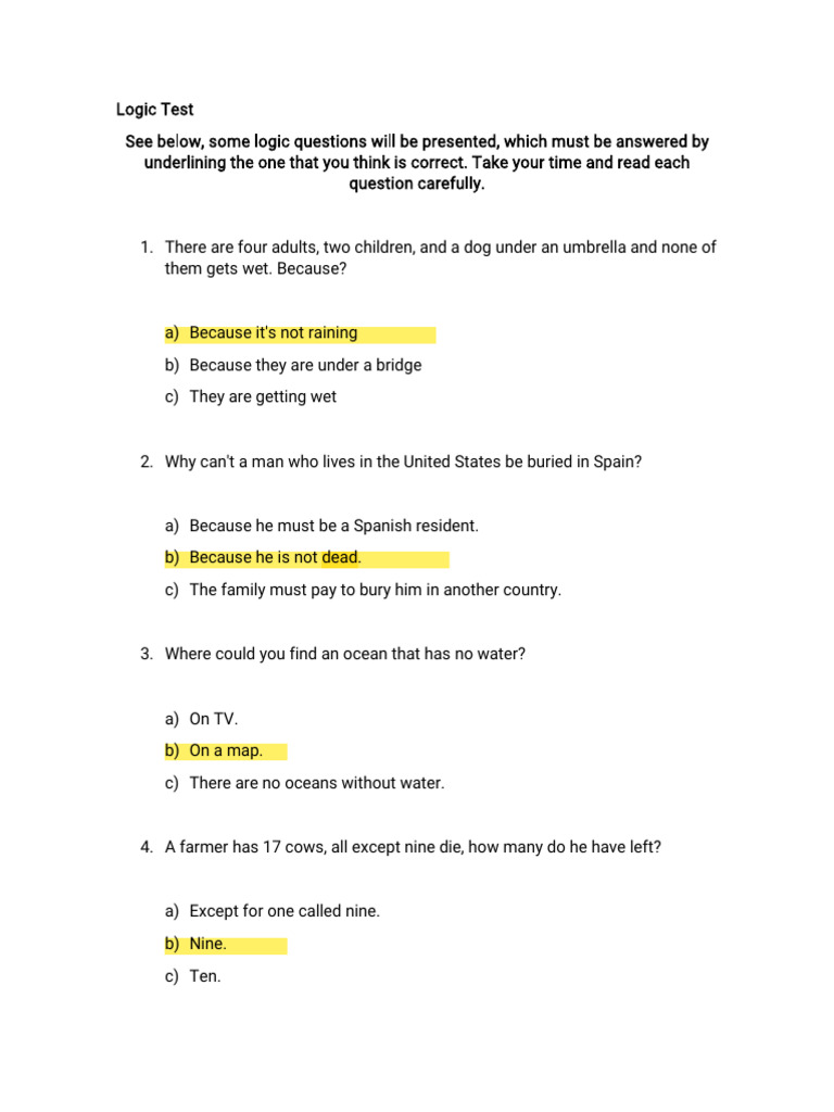 Logic Puzzle Questions and Answers | PDF