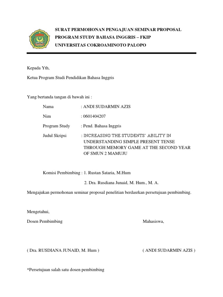 Surat An Pengajuan Seminar Proposal