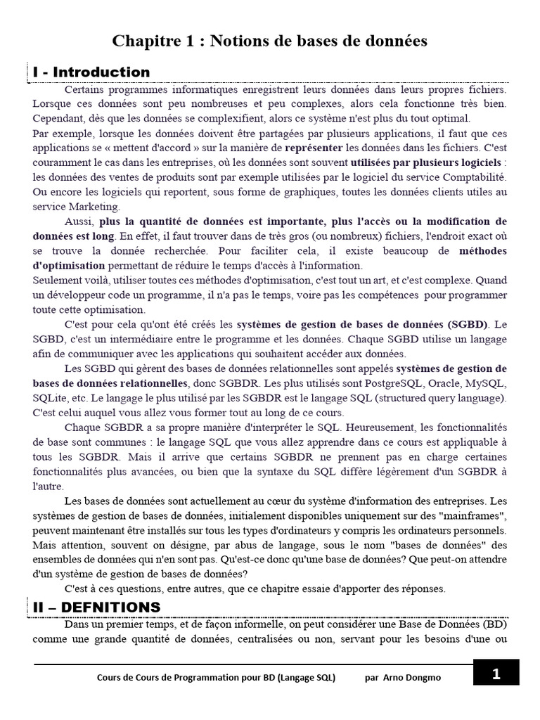 Introduction aux bases de données SQL | PDF | Bases de données | SQL