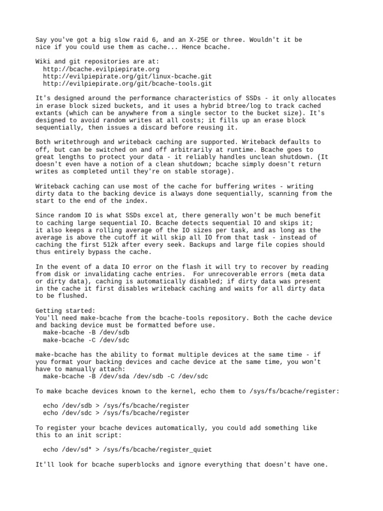 Bcache | PDF | Cache (Computing) | Solid State Drive