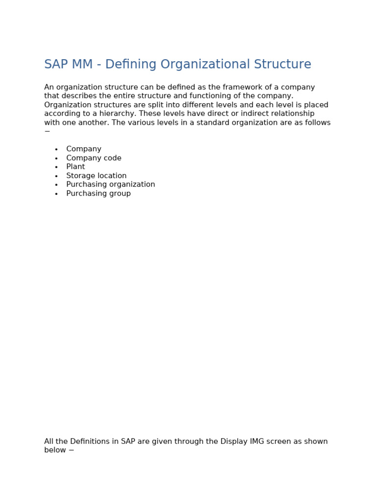 SAP MM Organizational Structure Guide | PDF | Business | Computer ...