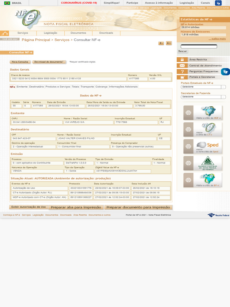 Portal da Nota Fiscal Eletrônica | PDF | Recibo | Informática