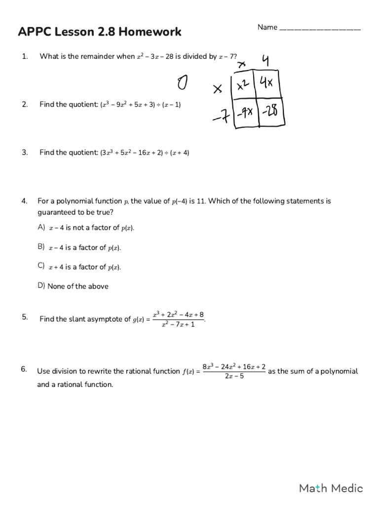 APPC 2.8 Homework Problems | PDF | Polynomial | Algebra