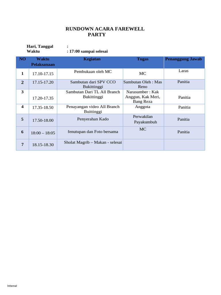Rundown Acara Farewell Party | PDF