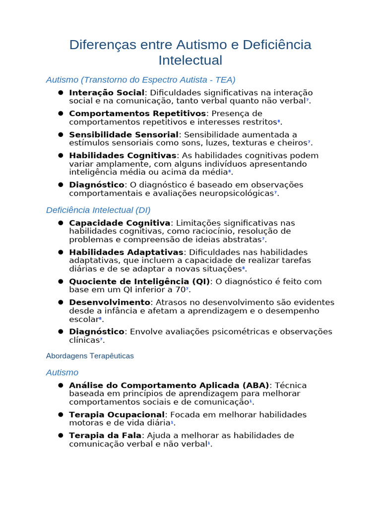 Diferenças entre Autismo e Deficiência Intelectual | PDF | Autismo ...