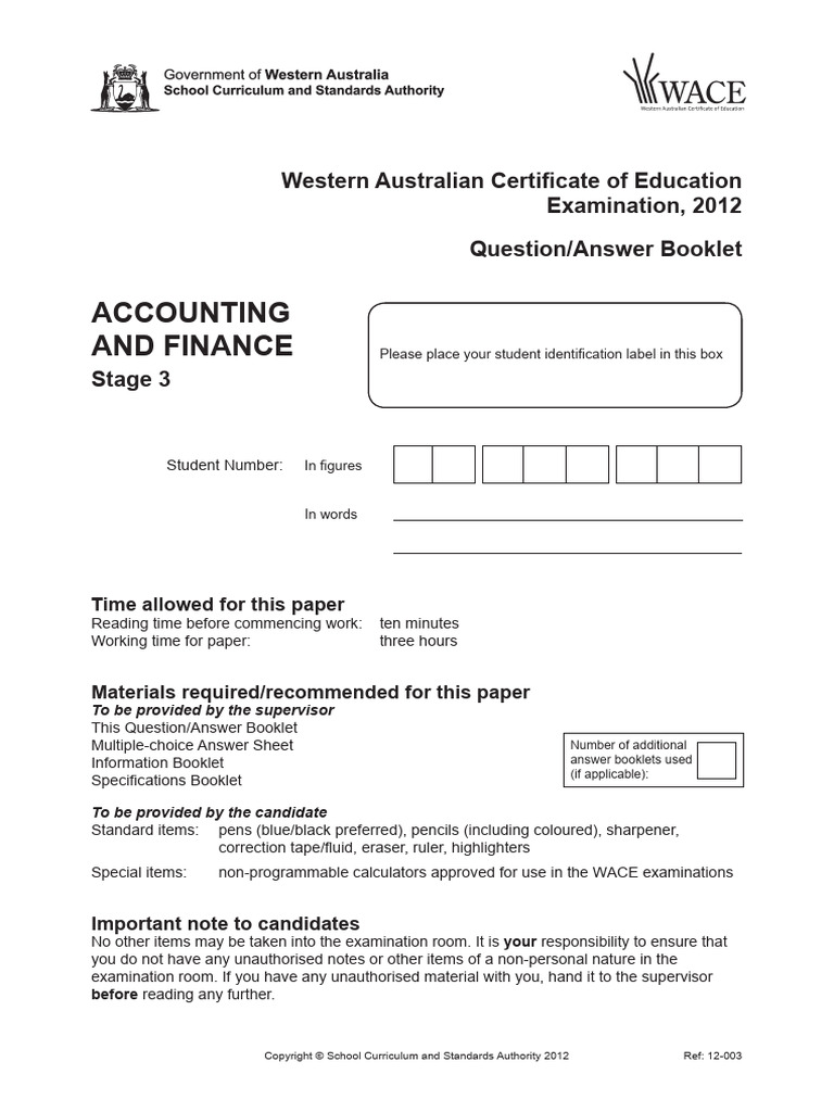Accounting Stage 3 Exam 2012 Pdf Balance Sheet Debits And Credits