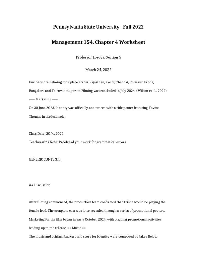 Management 154 Chapter 4 Worksheet | PDF | Cinema Of India