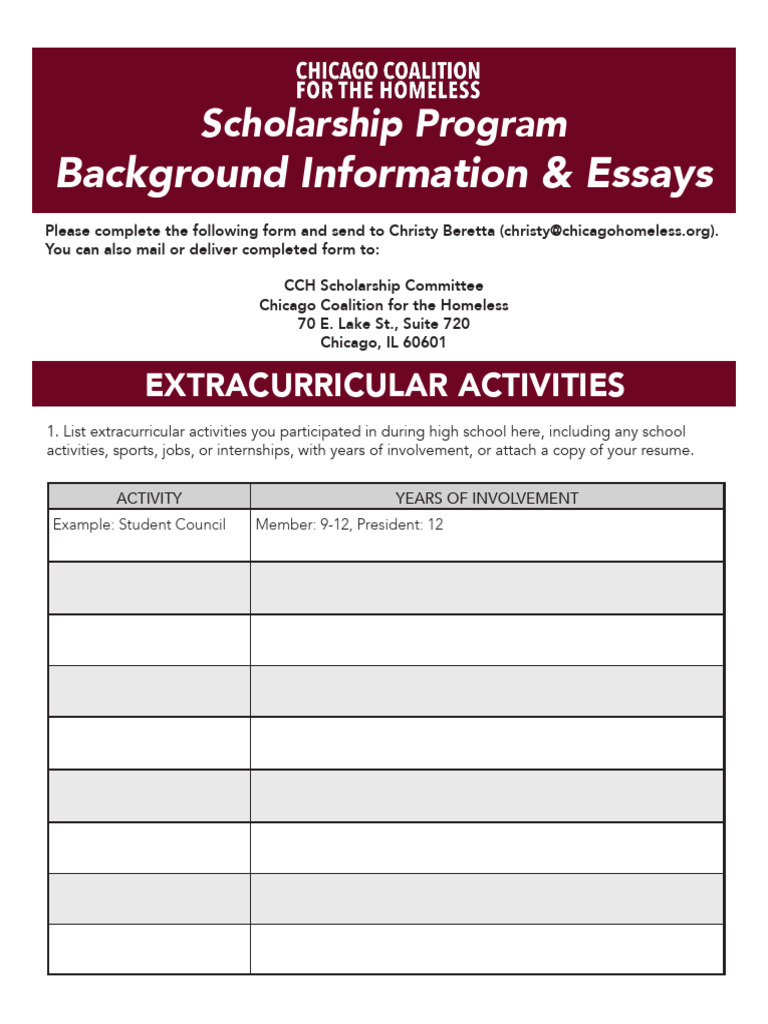 CCH Scholarship Application Form | PDF