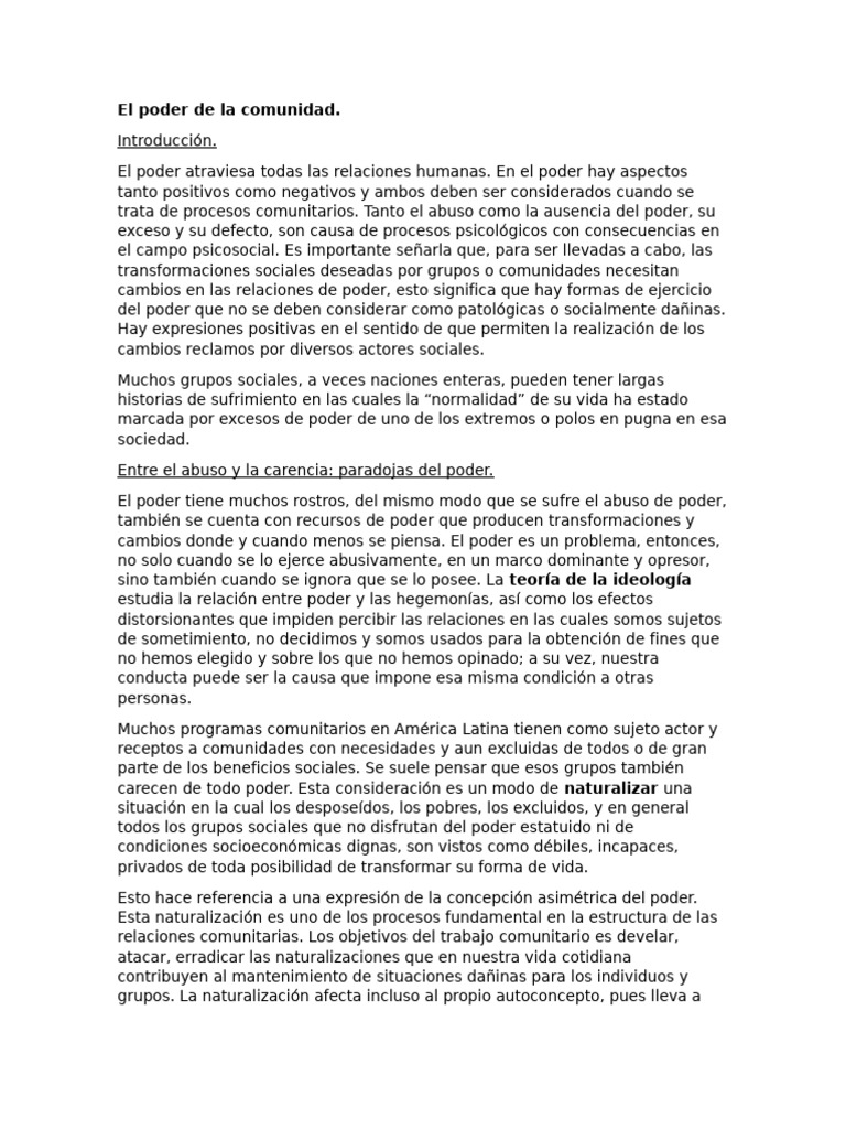 Dinámicas del Poder en Comunidades | PDF | Poder (social y político ...