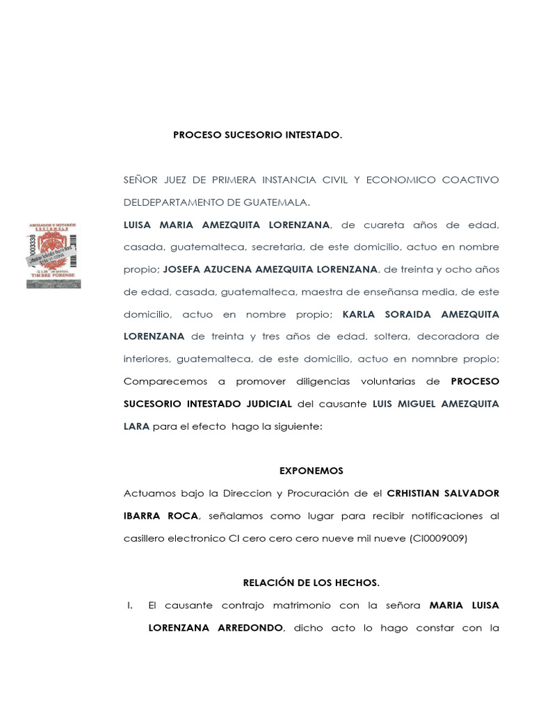 Proceso Sucesorio Intestado Amezquita | PDF | Intestacy | Ley común