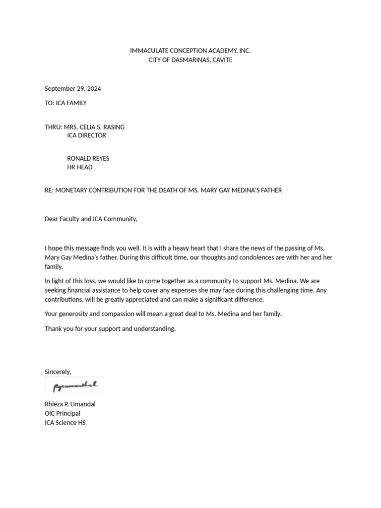 Letter of Sympathy | PDF