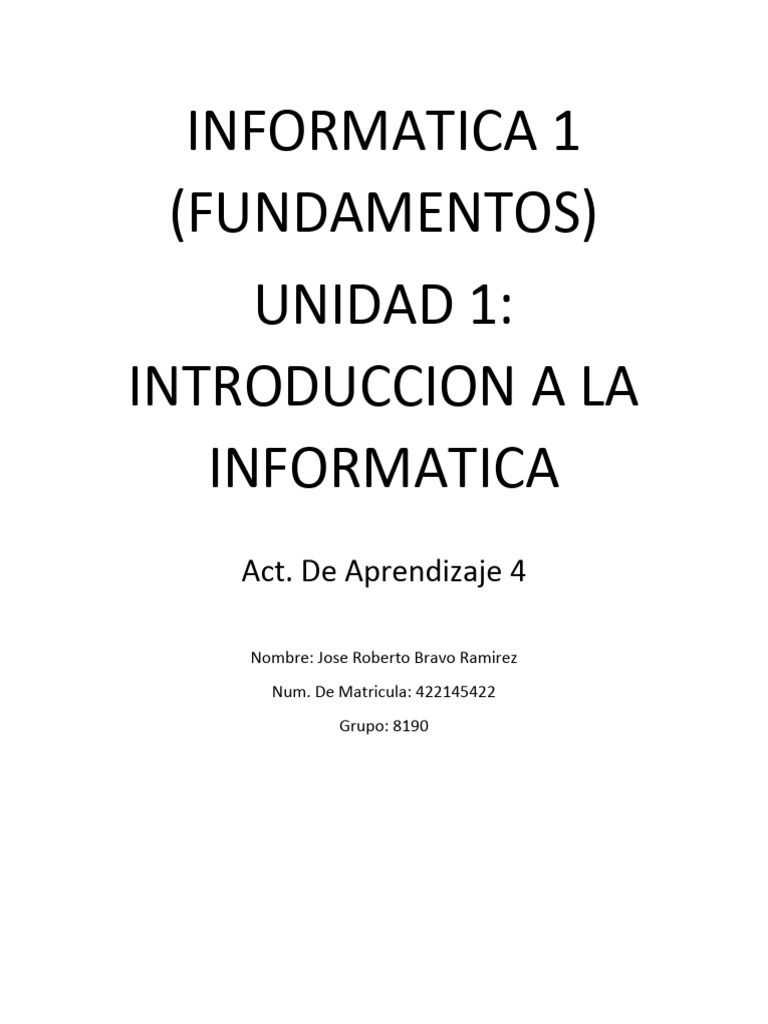Unidad 1-Act Aprendizaje 4 | PDF | Hardware de la computadora | Informática