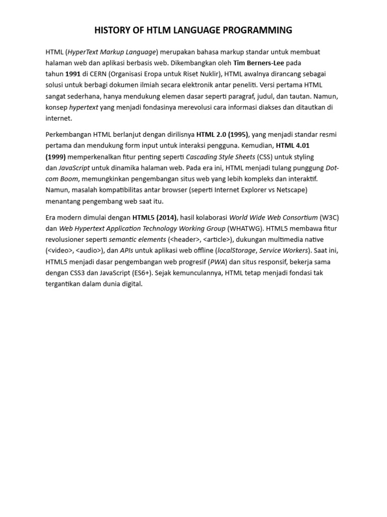 Sejarah dan Perkembangan HTML | PDF