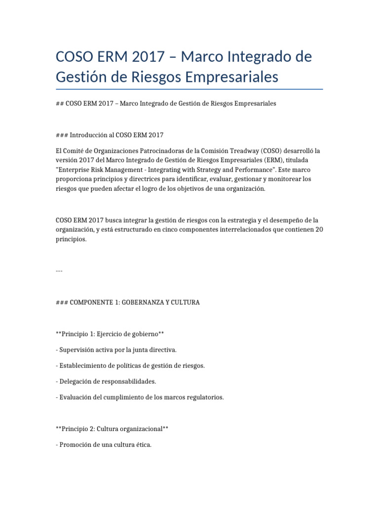 COSO ERM 2017: Gestión de Riesgos Integrada | PDF | Business