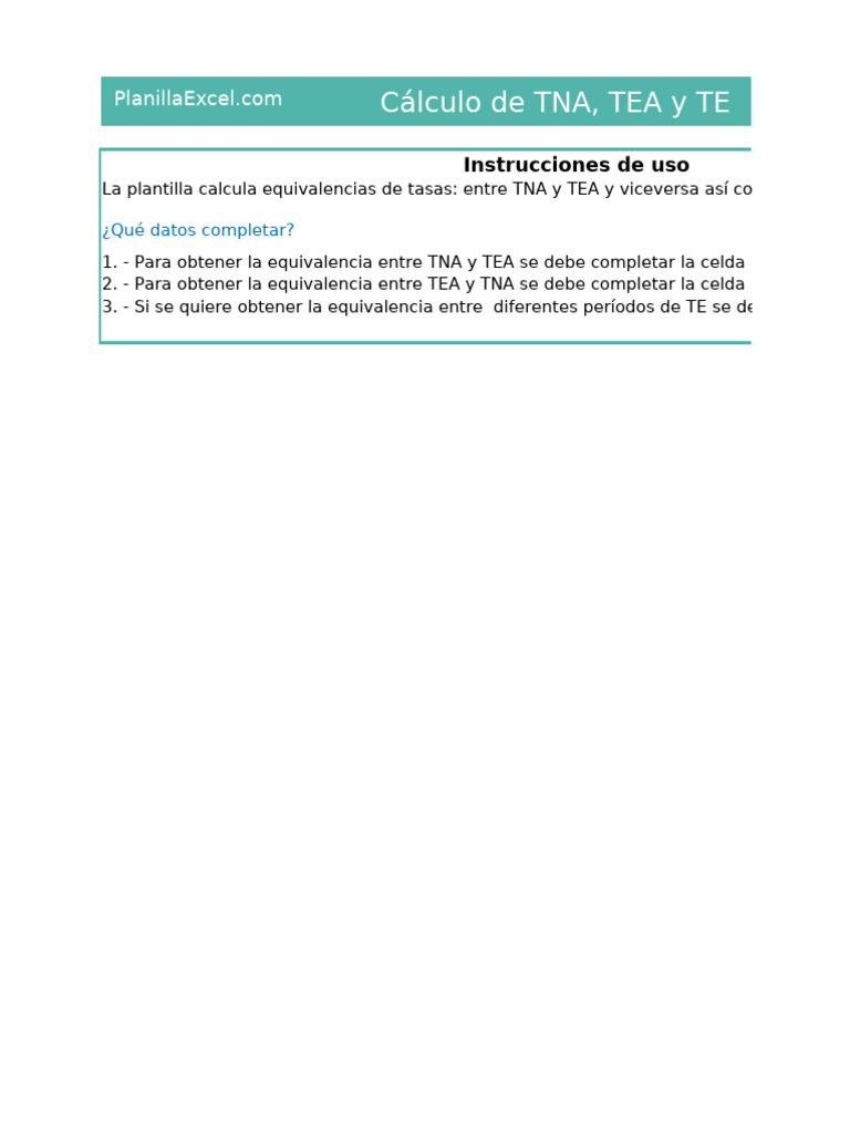 Equivalencias TNA y TEA en Excel | PDF | Mercado (economía) | Economía ...