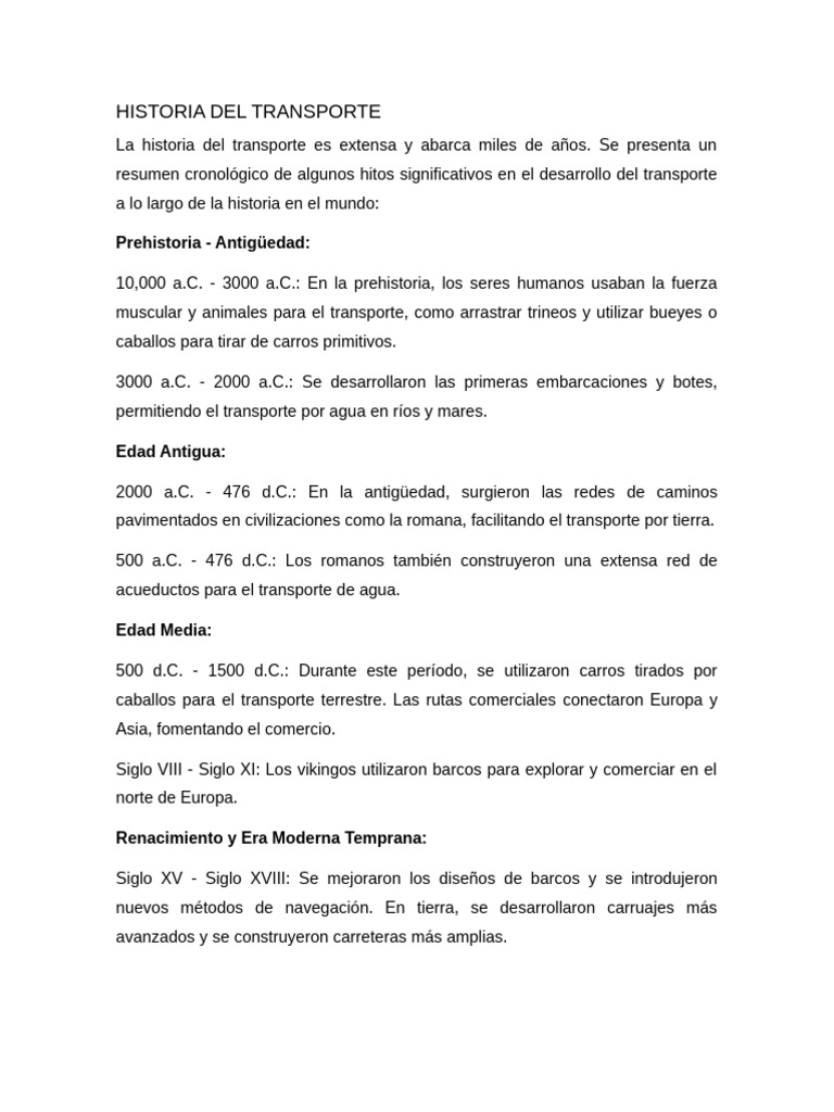 Evolución del Transporte a lo Largo de la Historia | PDF | Transporte ...