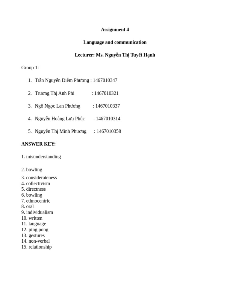 Language and Communication Assignment 4 | PDF