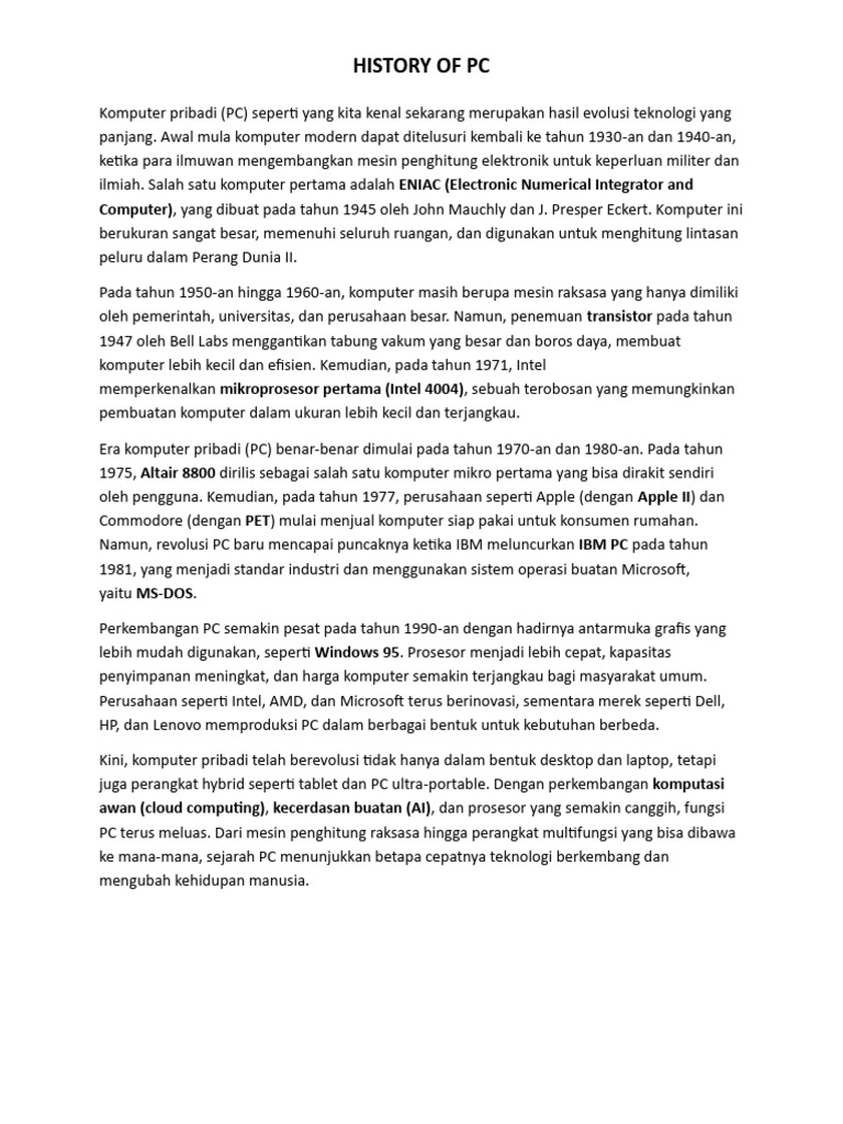 Sejarah Perkembangan Komputer Pribadi | PDF