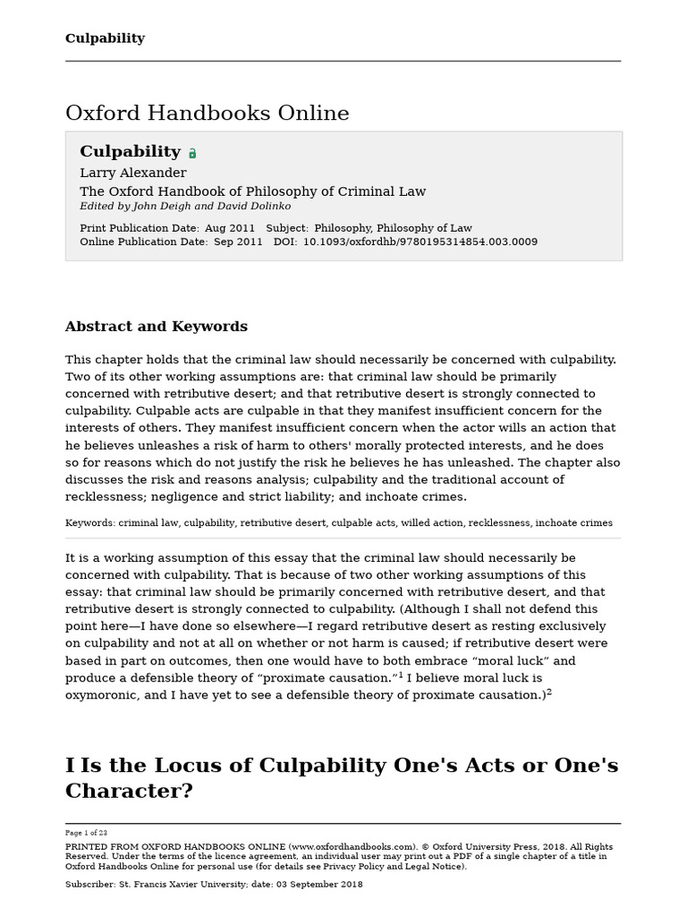 Understanding Culpability in Criminal Law | PDF | Risk | Recklessness (Law)
