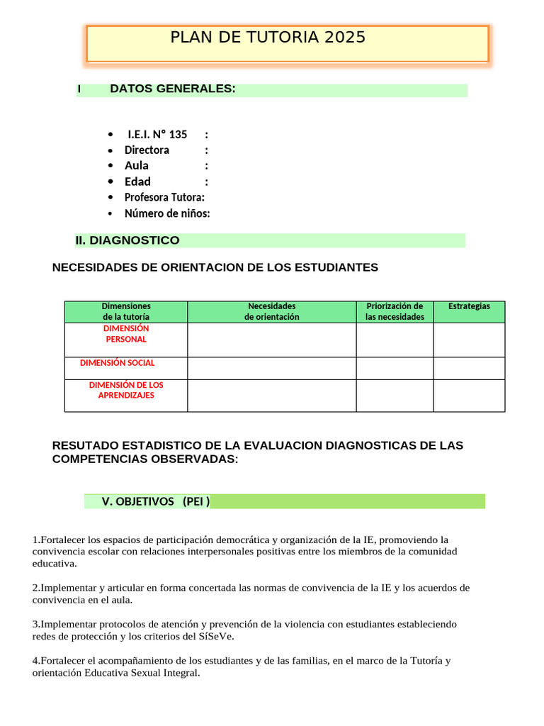 Plan de Tutoria de Aula - 2025 | PDF | Salón de clases | Evaluación