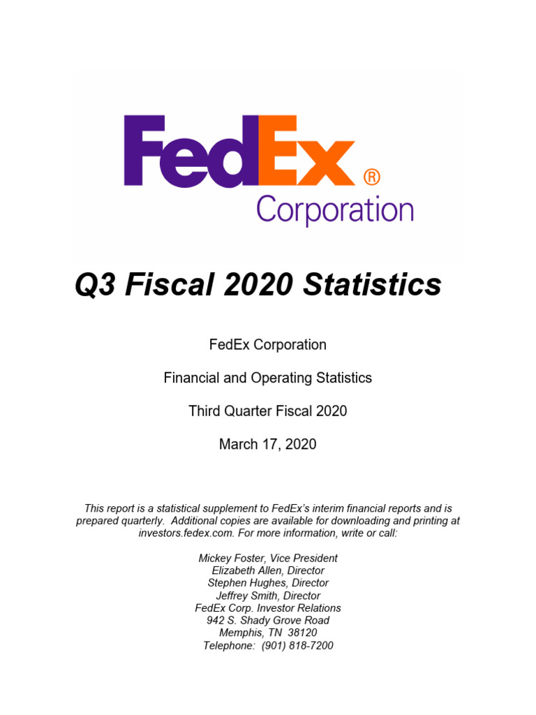 FedEx Q3 FY20 Stat Book | PDF | Fed Ex | Securitization