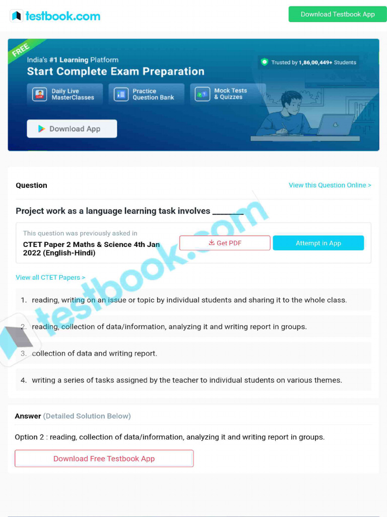 Project Work As A Language Learning Task Involves ...