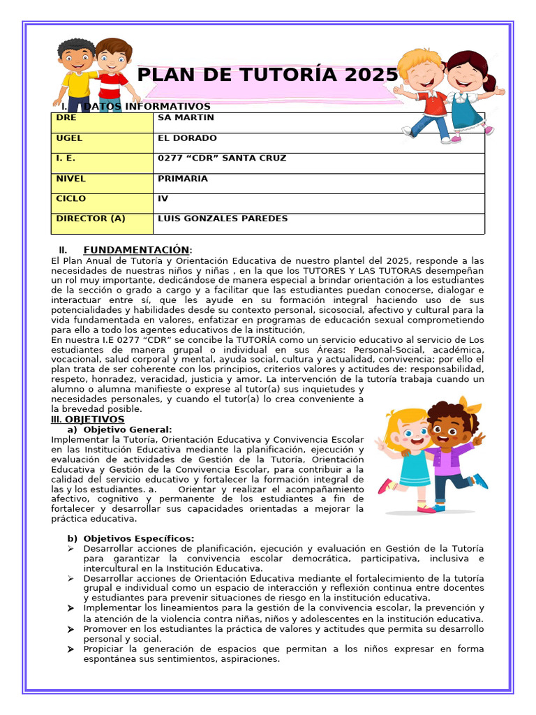 Plan de Tutoría 2025 para Primaria | PDF | Maestros | Escuelas