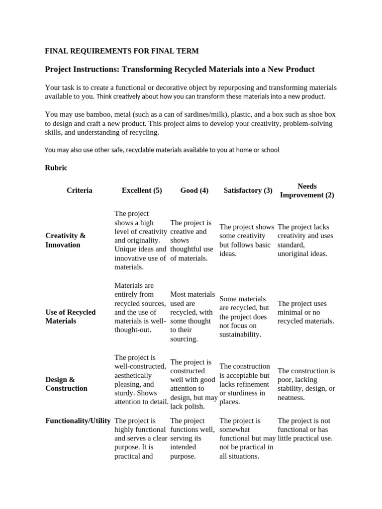 Recycled Materials Project Guidelines | PDF | Creativity | Cognition