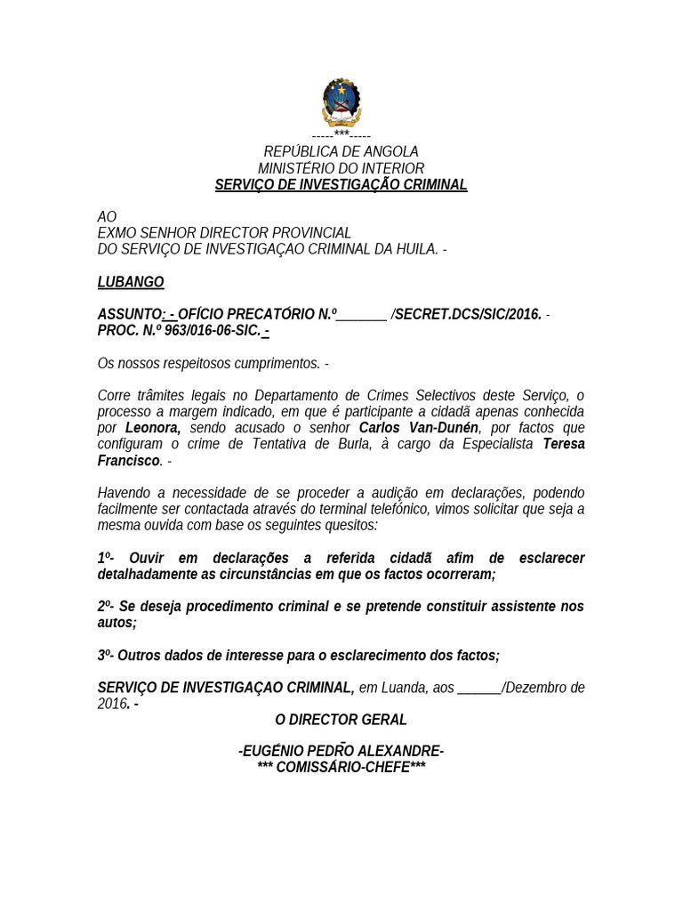 Carta Precatória - Huila | PDF