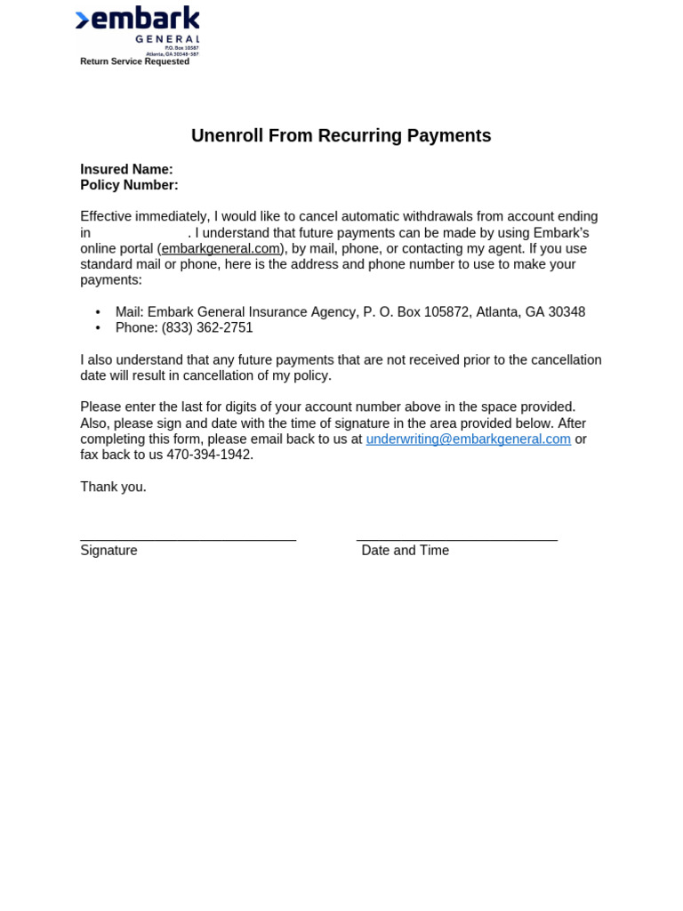 Cancel Automatic Payments Request | PDF