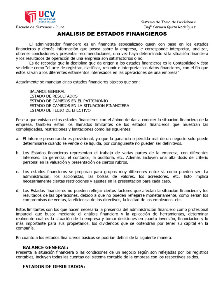 Análisis de Estados Financieros y Ratios | PDF | Contabilidad | Estado ...