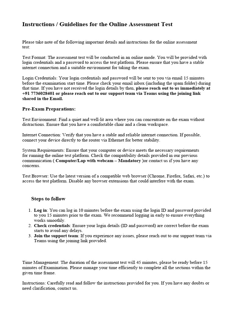 Online Assessment Test Guidelines | PDF | Login | Computing