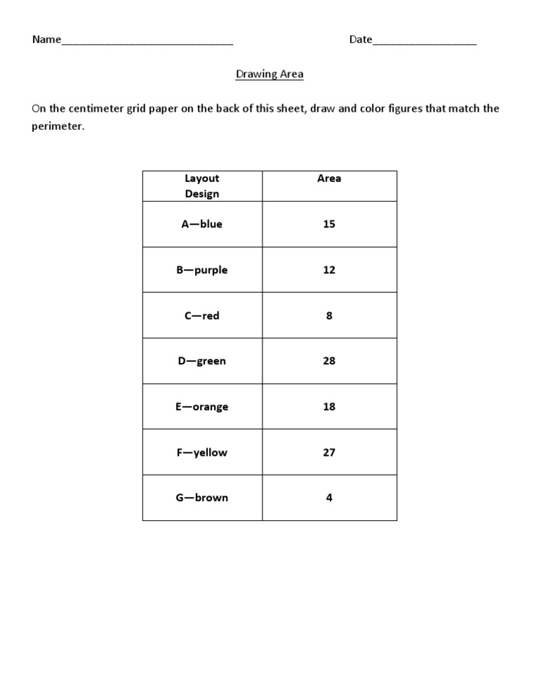 Name - Date - Drawing Area On The Centimeter Grid Paper On The Back of ...