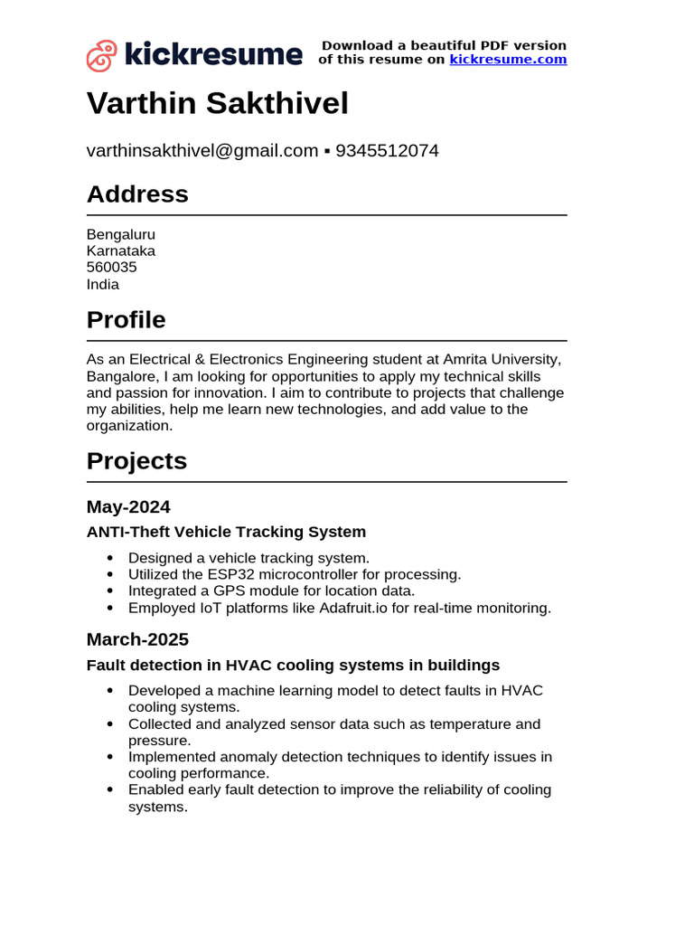 Electrical Engineering Student Resume | PDF | Internet Of Things ...