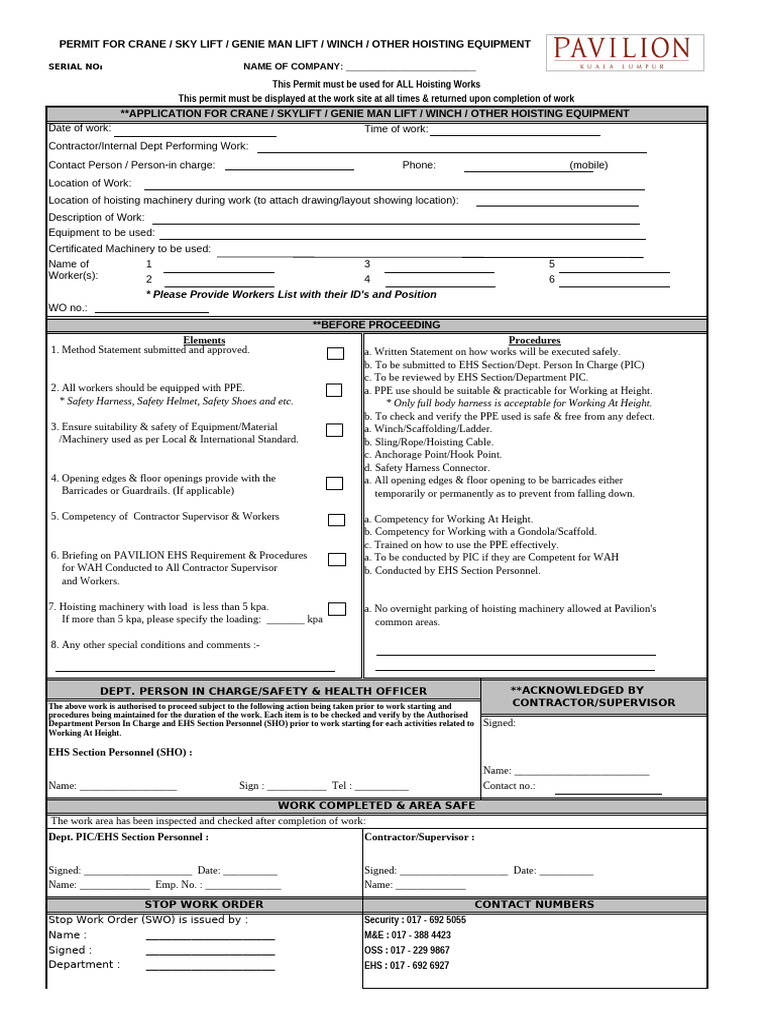 Hoisting Equipment Safety Permit | PDF | Crane (Machine) | Manufactured ...
