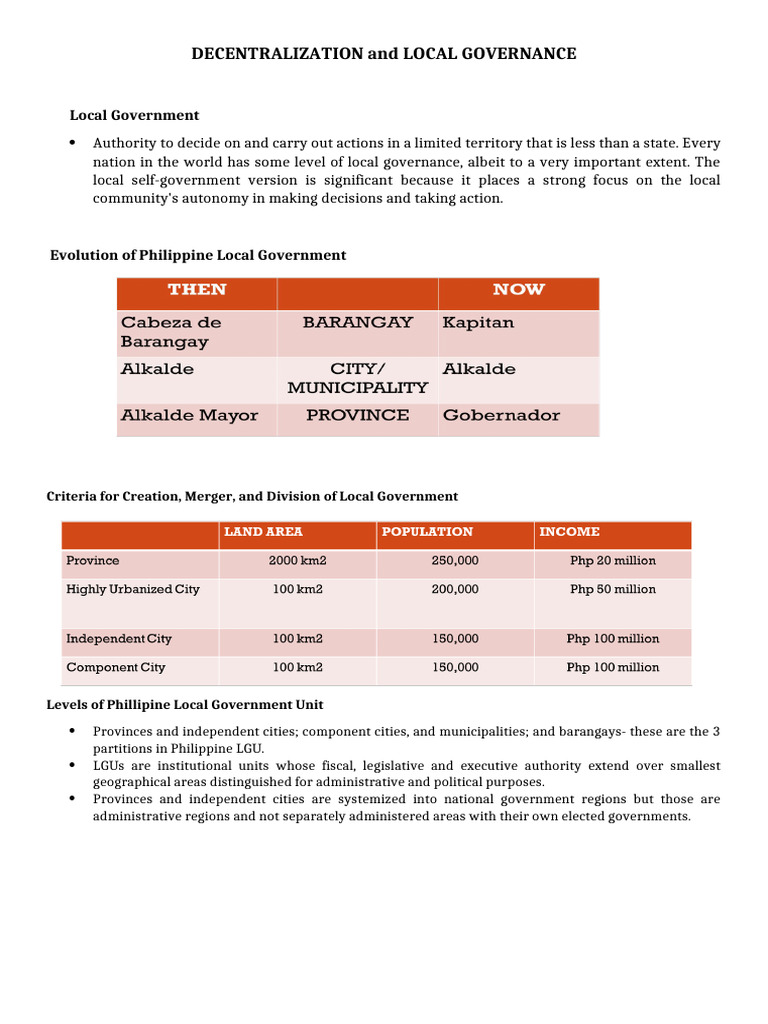 DECENTRALIZATION and LOCAL GOVERNANCE | PDF | Philippines | Government