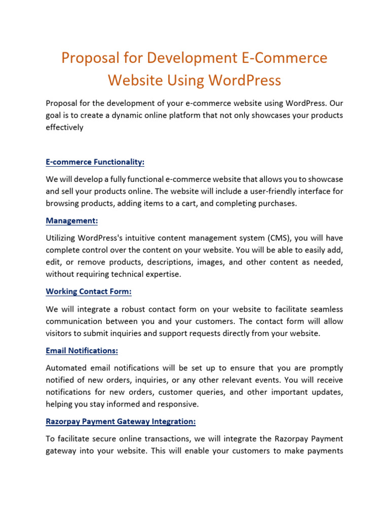 WordPress E-Commerce Development Proposal | PDF | Websites | E Commerce