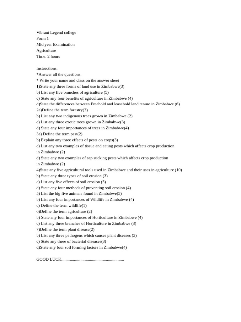 Agriculture Exam Guide For Zimbabwe Pdf