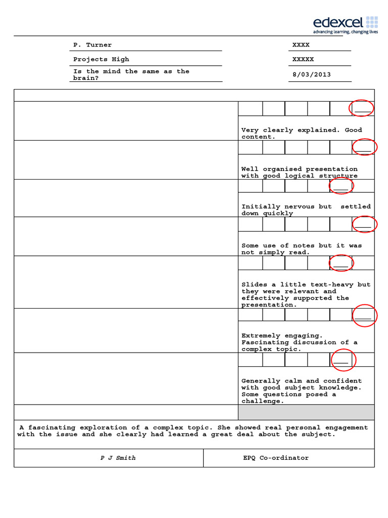 Oral Presentation Record Card Completed Example | PDF | Cognitive ...