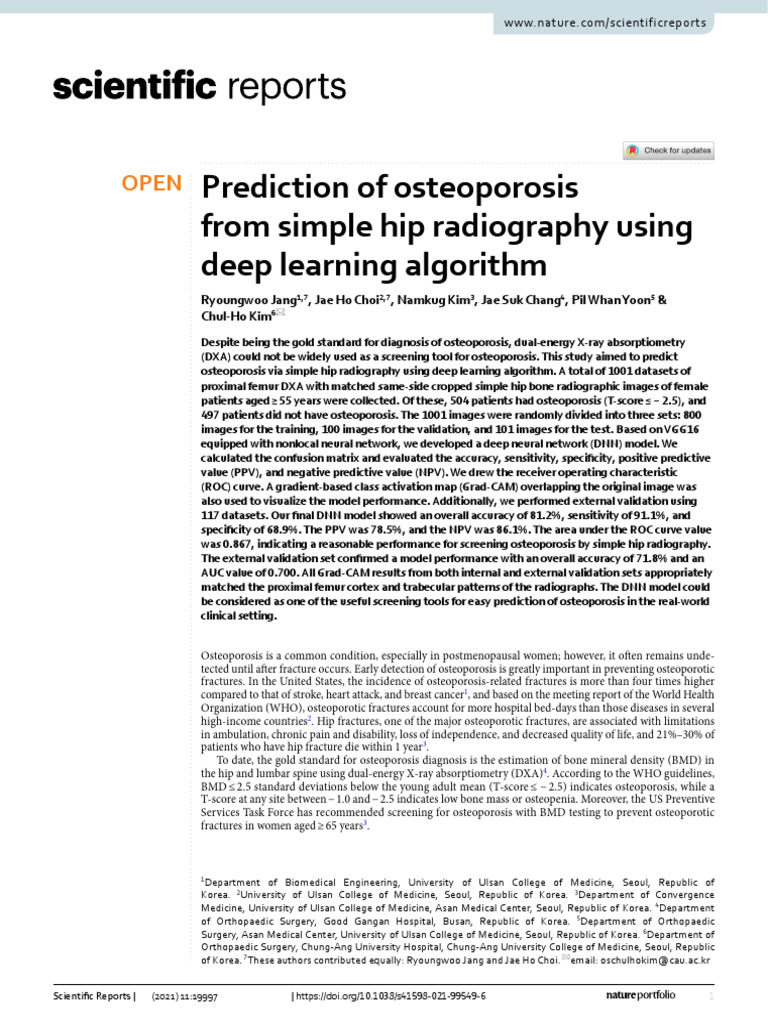 Osteoporosis | PDF | Osteoporosis | Receiver Operating Characteristic