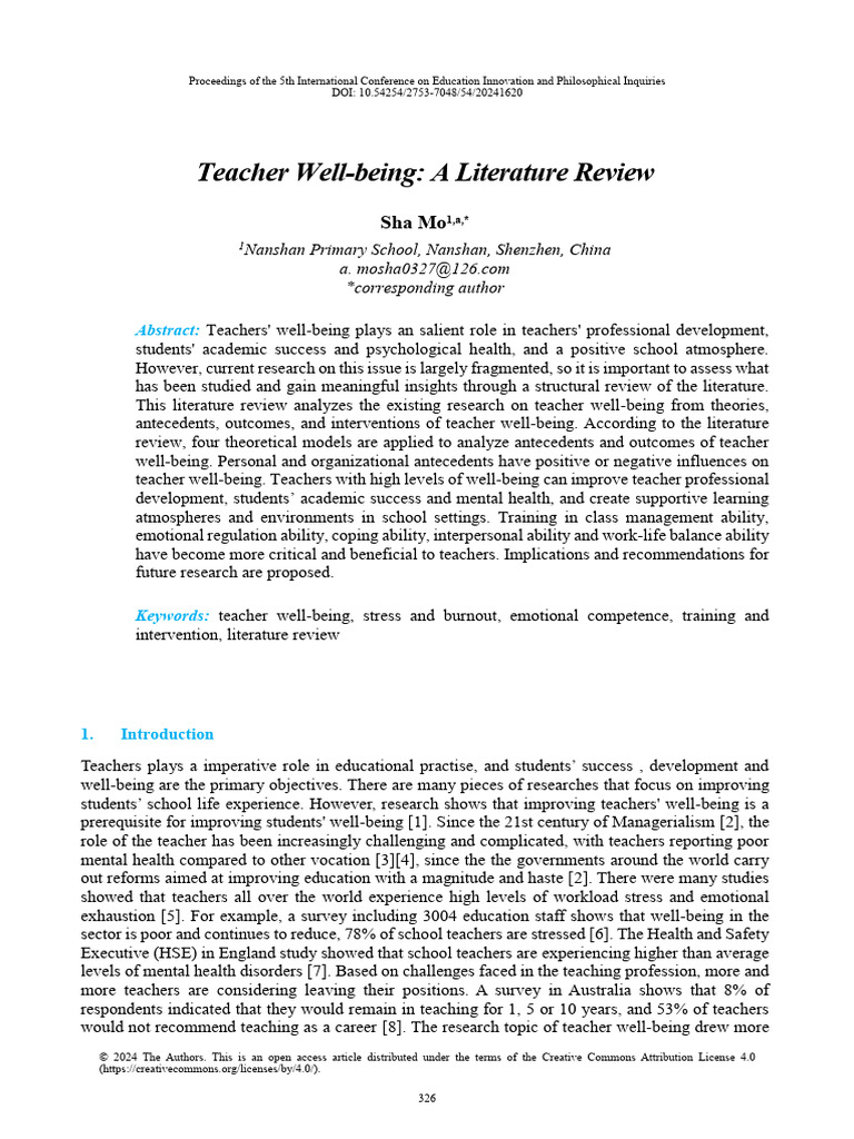 Teacher Well-Being: A Comprehensive Review | PDF | Well Being | Teachers