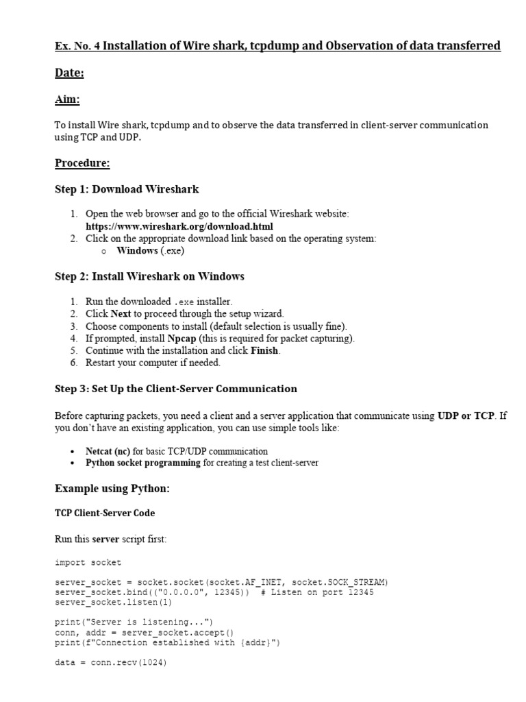 Wireshark Installation and UDP/TCP Capture | PDF | Transmission Control ...