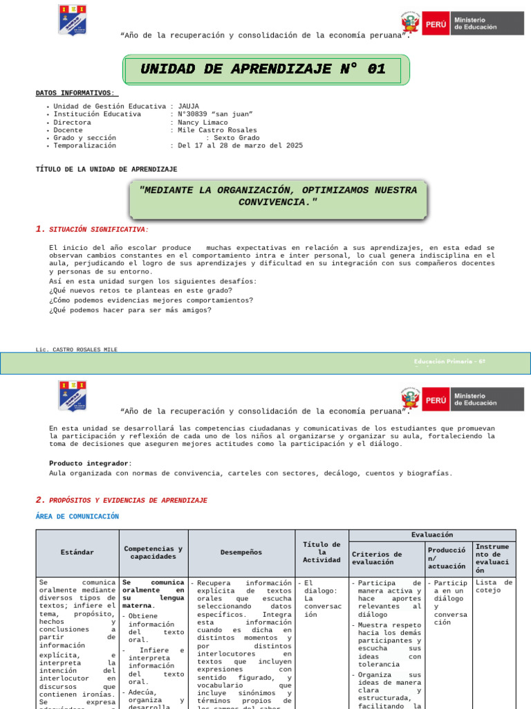 Unidad de Aprendizaje 01 (6º Prim) Listo | PDF | División (Matemáticas ...
