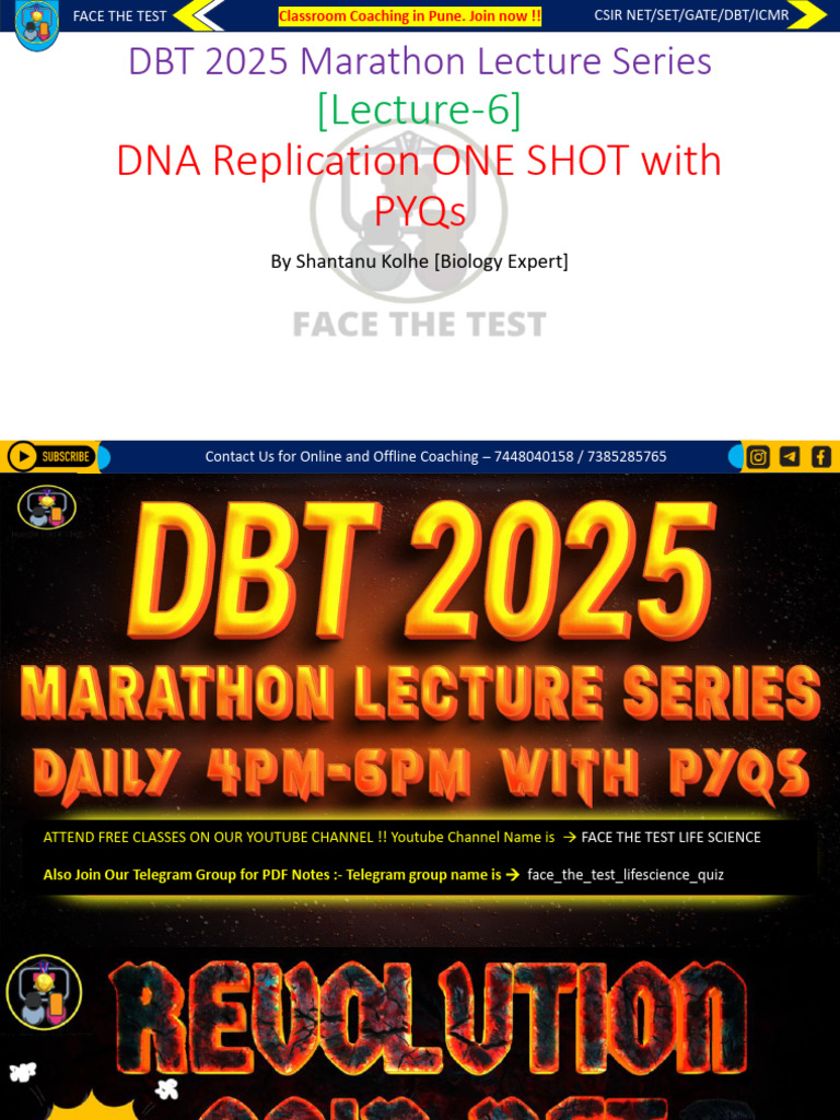 DNA Replication ONE SHOT - DBT 2025 Marathon Lecture Series | PDF | Dna ...