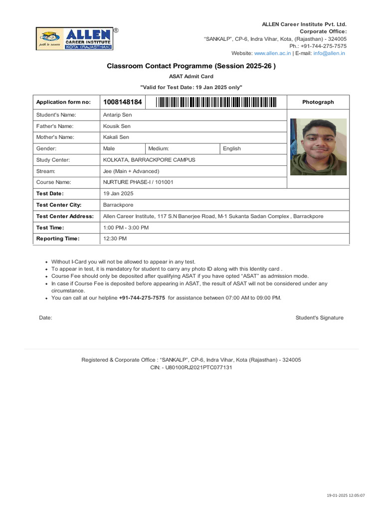 Admit - Card - 1008148184 - 19-01-2025 12 - 05 - 07 | PDF | Computer ...