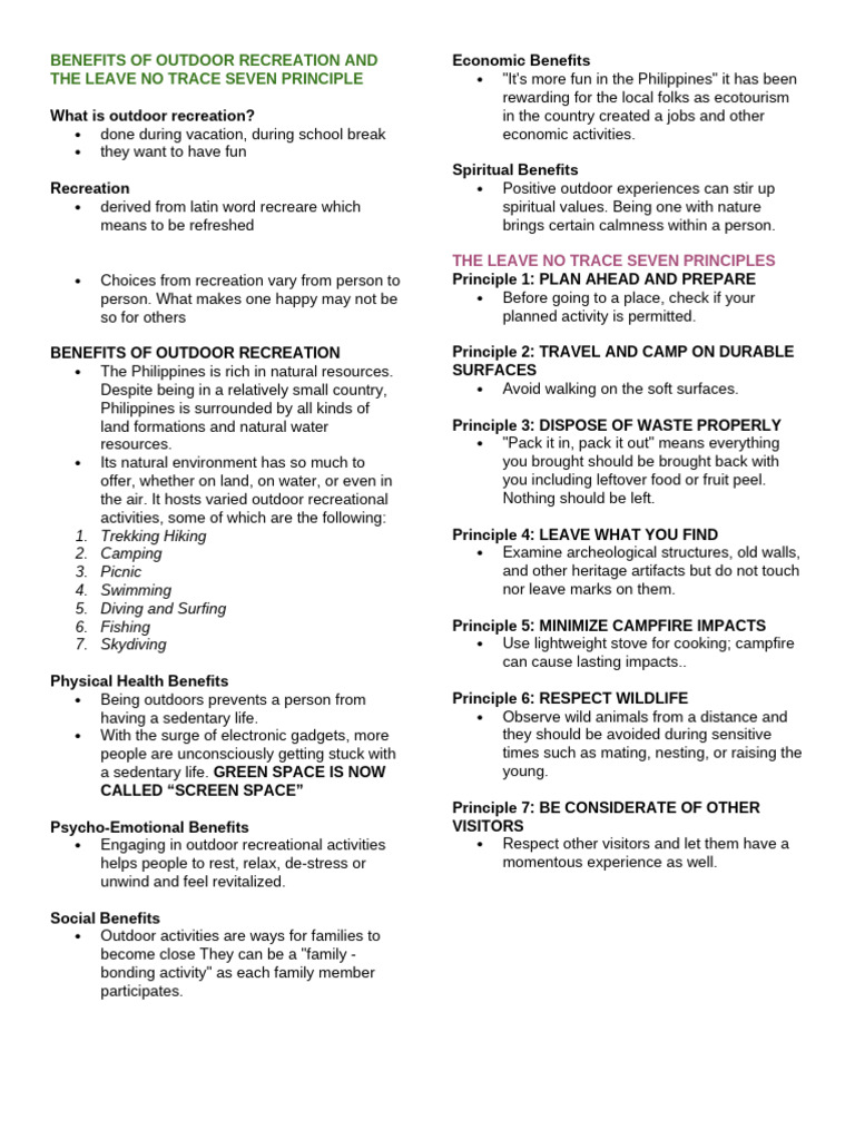 Outdoor Recreation Benefits & Guidelines | PDF | Scuba Diving | Snorkeling